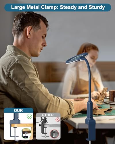 12X Magnifying Glass with Light and Stand, Real Glass, LED 5 Color Modes, Brightness Stepless Dimming Lighted Magnifier Hands Free, Flexible Gooseneck Desk Lamp with Clamp for Close Work, Craft, Blue - color: Blue