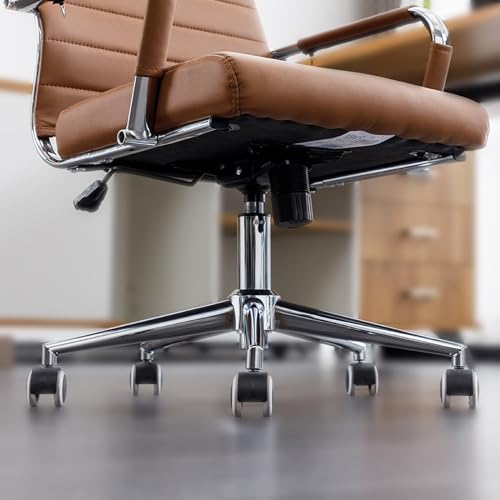 Home Office Chair Ribbed, Modern Leather Conference Waiting Room Chairs,Ergonomic Office Desk Chair, High Back Executive Computer Chair, Adjustable Swivel Chair with Arms,Brown - color: Classic Brown