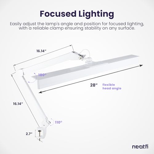 Neatfi 3,000 Lumens Ultra LED Desk Lamp with Clamp, 30W Dimmable Monitor Light, 5 Brightness Levels & 5 Light Modes (White, 28 Inches with Metal Arm) - color: White, size: 28 Inches with Metal Arm