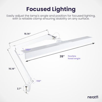 Neatfi 3,000 Lumens Ultra LED Desk Lamp with Clamp, 30W Dimmable Monitor Light, 5 Brightness Levels & 5 Light Modes (White, 28 Inches with Metal Arm) - color: White, size: 28 Inches with Metal Arm