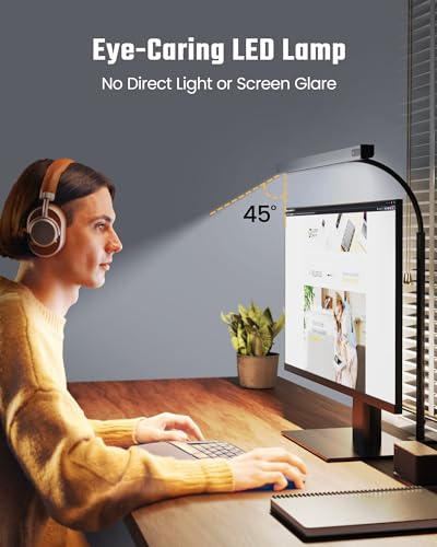 SUPERDANNY LED Desk Lamp for Office Home, Eye-Caring Desk Light with Adjustable Gooseneck, 12W Touch Control Dimmable Brightness, Architect Clamp Lamp with USB Adapter, Grey | Grey, Touch Control Dimmable Brightness, 3000K-6000K, 360° Adjustable Gooseneck