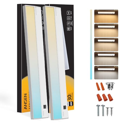 Ansen 2Packs of Under Cabinet Lighting Hardwired, 30in 20W 1150LM Dimmable Led Light for Kitchen/Closet, CRI 92+, R9 90+, 5 Color Temperature, 2700K-5000K(Warm White, Cool White, Daylight) - size: 30 inch