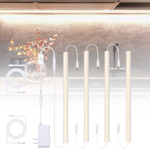 Under Cabinet LED Lights, Dimmable Under Cabinet Lighting, 4 Pack LED Lights for Kitchen Under Cabinet, Under Counter Light Natural White 4500K - color: Natural White, size: 4*12 Inch