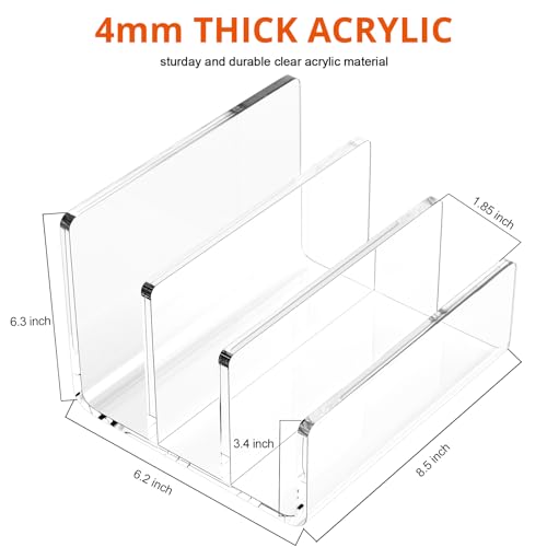 Richboom Acrylic File Sorter, 8.5"x6.3"x6.2", Upright File Organizer for Desk, Mail Organizer Countertop, File Holder for Letter, Document, Notebook, Clear, 3 Sections