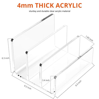 Richboom Acrylic File Sorter, 8.5"x6.3"x6.2", Upright File Organizer for Desk, Mail Organizer Countertop, File Holder for Letter, Document, Notebook, Clear, 3 Sections