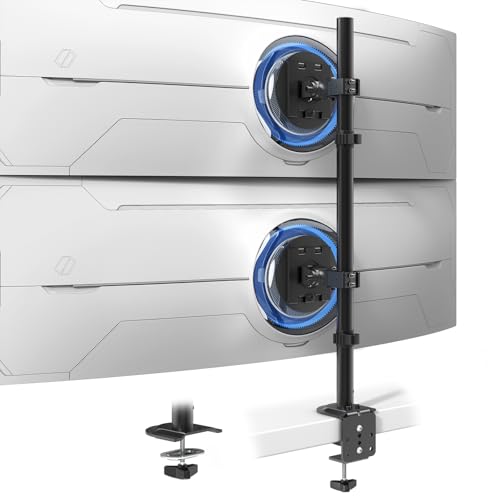 Dual Ultrawide Monitor Mount for 17-49'' Screens | Vertically Stacked, Heavy Duty, Height Adjustable, Tilt, Swivel, Rotate, Max Load 44 lbs per Arm, Vesa 75/100 mm, Black