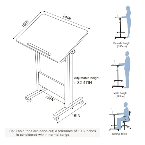 KOUPA Height Adjustable Flip Standing Desk with Wheels,24Inch - size: 16x24IN