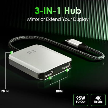 Minthouz USB C to HDMI Multiport Adapter 4K@60Hz Dual HDMI Output