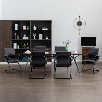 Office Guest Reception Chair Set of 2, Conference Room Chairs Waiting Room Chairs 2 Pack, Modern Leather Office Desk Chair No Wheels.（Matte Black） - color: Matte Black, size: 2 Pack