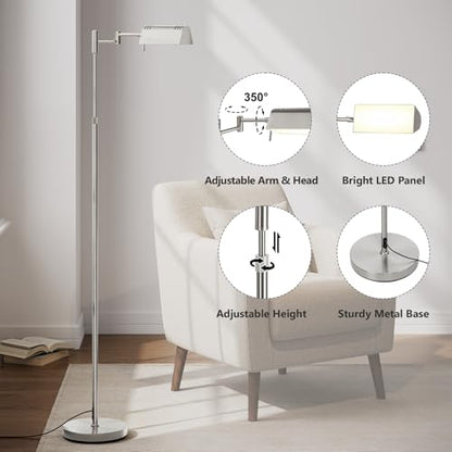 SUNMORY Dimmable LED Pharmacy Floor Lamps, 16W/1500LM Bright Reading Lamp | Remote Touch Control, 350°Swing Arm, Adjustable Height, Task Craft Tall Standing Light for Living Room Bedroom Office, Nickel - color: Nickel