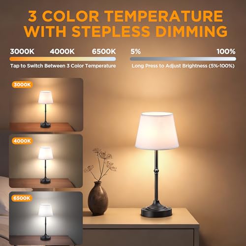 LUTEC 2 Pack Cordless Table Lamp, Battery Operated Lamp with 3 Color Temps and Stepless Dimming, 5200mAh Portable Rechargeable Table Lamp for Restaurant/Bedroom/Bars/Outdoor (Black) - color: Black, size: 2 Pack