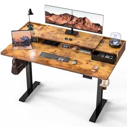 Kingant Standing Desk with Dual Drawers,Electric Height Adjustable 63"x 30" - color: Rustic Brown, size: 63" x 30"