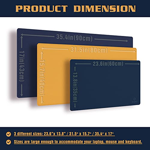 K KNODEL Large Sewing Leather Desk Mat, Desk Pad (Dark Blue, 31.5" x 15.7") - color: Dark Blue/Yellow, size: 31.5" x 15.7"