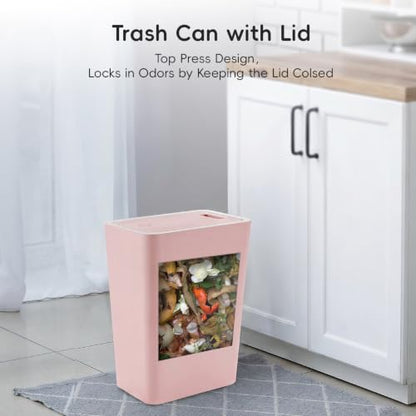 Lysam 4 Gallon Trash Can 3 Packs, Bedroom Trash Can with Lid & Trash Bags | Small Garbage Can Press-Top for Dog Proof, Oder Seal, Waste Basket for Office, Living Room, Bathroom White & Grey & Pink - color: Pink & White & Grey