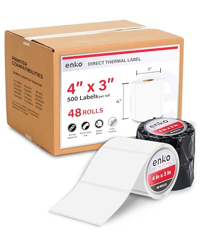 enKo 4 x 3 in 48 Rolls | 24000 Direct Thermal Address and Shipping Labels - size: 48 Rolls - 24,000 Labels