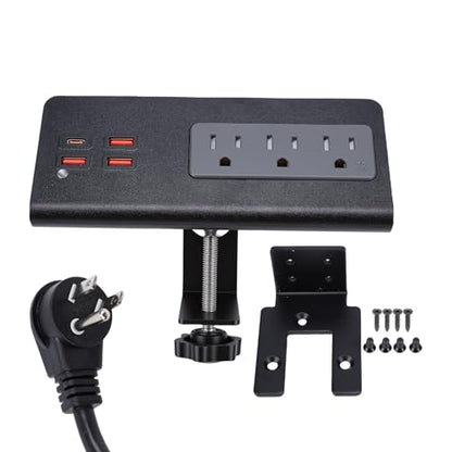 Fabater Desk Clamp Power Strip, Fast Charging Station with 3 AC Outlets, 3 USB A Ports & PD 20W USB C Ports, 6.56FT Desktop Mount Surges Protector, Fit 0.2-1.57IN Tabletop Edges (US)