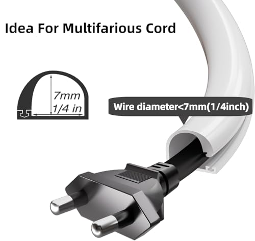 39" Flexible Silicone Cord Hider - Self-Adhesive Side-Opening Cable Cover for Wall Mounted TV, Home & Office Wire Management (Fits 1 Cord <1/4")