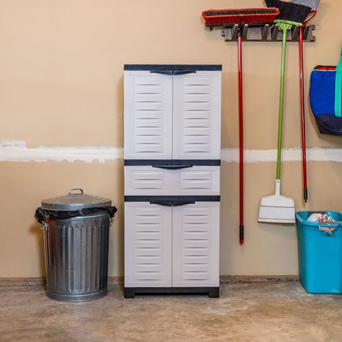 Sunnydaze 57" Garage Storage Cabinet with Doors & Shelves, Gray - color: Grey, style: With Drawer - 57" H