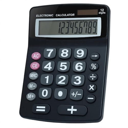Lily's Home Jumbo 12-Digit Desktop Calculator (Black), Solar/Battery Dual Power, Large Tilted LCD Display, Big Button Design, Quiet Operation, for Office, School, Business & Home Use - color: Black