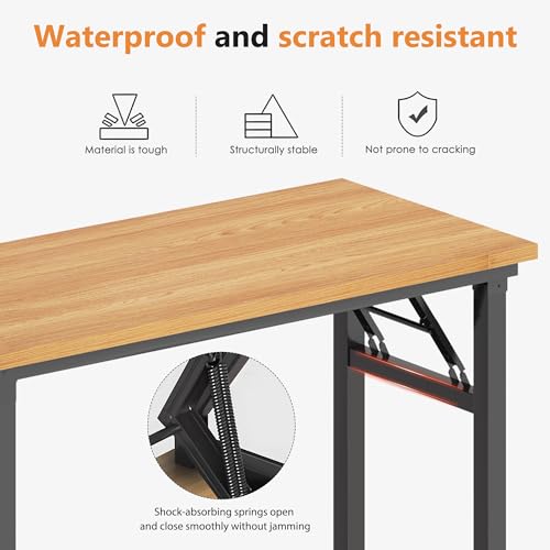 DlandHome 35.8 Inch Small Folding Computer Desk for Home Office, Teak Black - color: Teak + Black, size: 35.8 Inches