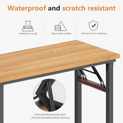 DlandHome 35.8 Inch Small Folding Computer Desk for Home Office, Teak Black - color: Teak + Black, size: 35.8 Inches