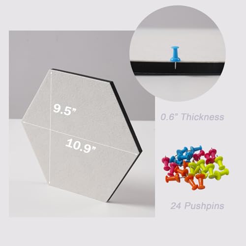LAJAR 8 Pcs Self Adhesive Large Felt Bulletin Board Tiles | Hexagon Color Felt Pin Board Wall Tiles for Photos, Pictures, Memos - color: Cyanine