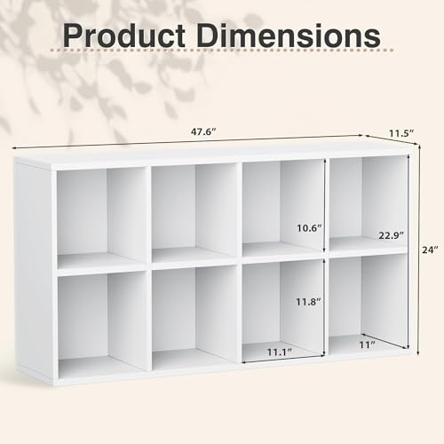 YESHOMY 8 Cube Storage Organizer, Open Frame 2-Tier Bookshelf, Modern White | Cube Storage Organizer with Adjustable Shelves, Display Storage Bookcase for Living Room, Bedroom, Entrance Hall, Home Office