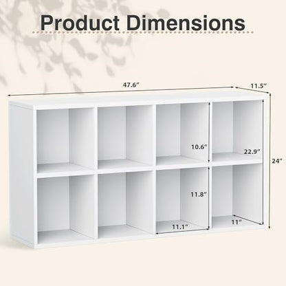 YESHOMY 8 Cube Storage Organizer, Open Frame 2-Tier Bookshelf, Modern White | Cube Storage Organizer with Adjustable Shelves, Display Storage Bookcase for Living Room, Bedroom, Entrance Hall, Home Office