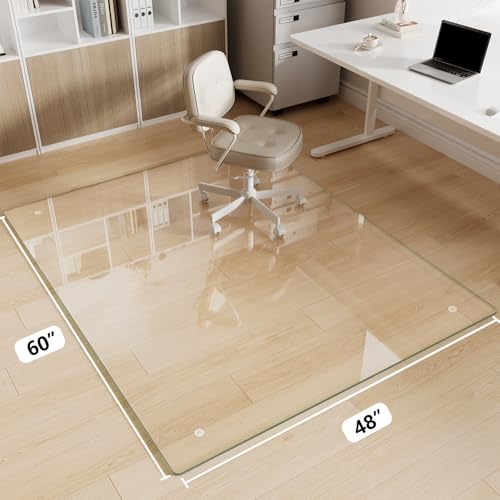 Glass Chair Mat 48" x 60" Tempered Glass Office Chair Mat - color: Transparent, size: 60" x 48"