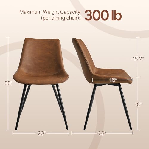Yaheetech Dining Chairs Set of 4 Mid Century Modern Kitchen Chairs Brown | Faux Leather Upholstered Dining Room Chairs with Metal Legs and Curved Backrest, Armless Side Chairs for Kitchen Living Room - color: Brown, size: Set of 4