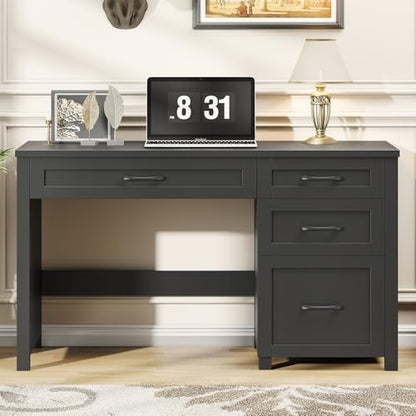 Farmhouse 47" Computer Desk, Executive Desk with File Drawer, Pure Black | Workstation, Charging Station, for Study, Home Office - color: Unique Black