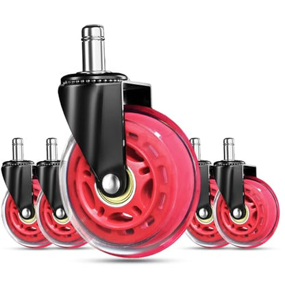 RidRed Gaming Chair Wheels - Heavy-Duty Office Chair Wheels - Replacement Rubber Casters- Universal Fit 3 Inch Chair Casters, Noise Free, Fits 98% Chair, for All Floor (Red) - color: Red