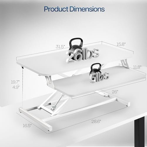 VIVO 32 in Standing Desk Riser, Height Adjustable Workstation - color: White, size: 32"