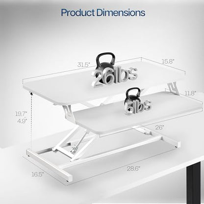 VIVO 32 in Standing Desk Riser, Height Adjustable Workstation - color: White, size: 32"