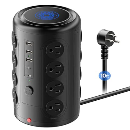 TenTrend Power Strip Tower with 16 Outlets and 5 USB Ports, 10 FT Cord | Vertical Power Strip 10 FT Extension Cord, 2000J Surge Protector Charging Station for Home Office Desk, Dorm Room Essentials