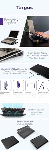 Targus Laptop Cooling Pad for Laptops up to 17-inches, Dual High-Speed Fans Chill Mat + 4-Port USB Hub Laptop Fan Cooling Pad for Work, USB Stand Cooling Pad for Gaming Laptop Cooling Fan (AWE81US) - size: Model AWE81US - Cooling Pad