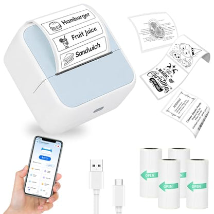 Sticker Printer with 4 Roll Paper Portable Inkless Printer - Blue - color: Blue