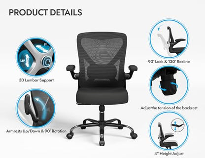 Ergalithic Office Chair: Mesh Ergonomic Desk Chair with 3D Lumbar & Swivel - color: Black, size: Pack of 2