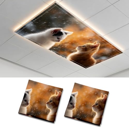 2 Pack Two Cute Kittens Decorative Ceiling Light Covers, Magnetic 4x2 Ft Fluorescent or LED Panel Filter, Anti-Glare Eye Protection for Classroom Office - color: Cat (2)