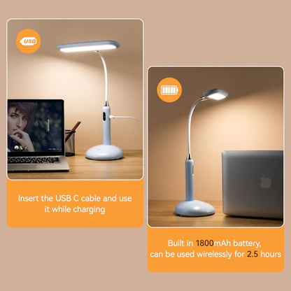 VAVOFO Wireless LED Desk Lamp 6778B - Touch Control, 2700-7000K Adjustable Color Temperature, 700 Lumens, 360° Gooseneck, USB-C Charging, 2.5 Hours Wireless Use, Eye-Caring Light (Blue) - color: Blue