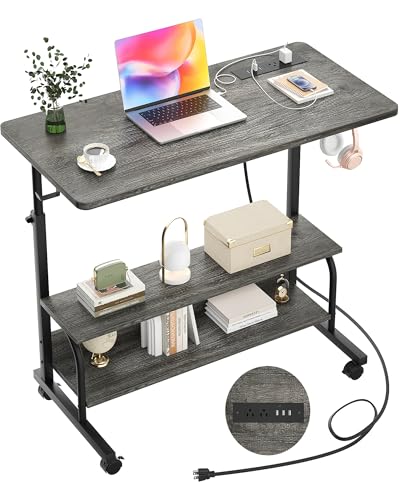 Armocity 32" Rolling Standing Desk with Charging Station for Couch Bed - color: Grey Oak, size: 32''