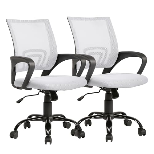 PayLessHere Office Computer Chair Ergonomic Cheap Desk Chair Adjustable Comfortable Mid Back Task Rolling Swivel with Lumbar Support for Home Office (Pack of 2, White) - color: White, style: pack of 2