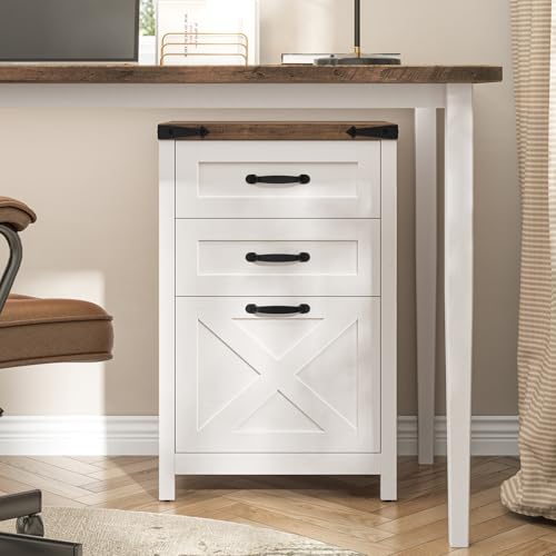 Halitaa 3 Drawer Small File Cabinet, Farmhouse Filing Cabinet, Rustic White | Vertical Filing Cabinet Fits A4 or Letter Size, Wooden Printer Stand, Under Desk Rolling File Cabinet for Home Office - color: Simple White