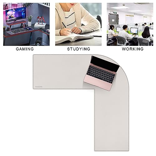 MAIDERN (40”+ 40”) x 13” L Shaped Corner Desk Mat, Cork & Leather Dual Sided Desk Pad for Gaming Computer Office Home (Cream)