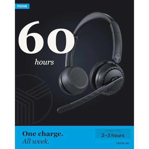 TREBLAB C7-Pro Wireless Bluetooth Headset, 60H Playtime, Bluetooth 5.3