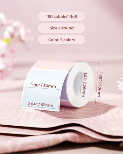 MUNBYN 130B Bluetooth Thermal Label Printer+2 Inch Round Thermal Labels+Pink Label Holder