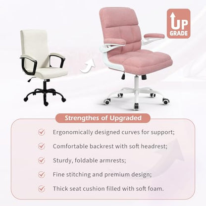 Office Chair with Wheels, Ergonomic Computer Desk Chair with Flip-up Armrest, Adjustable Rolling Swivel Chair Teddy Fleece – Dusty Pink - color: Dusty Pink