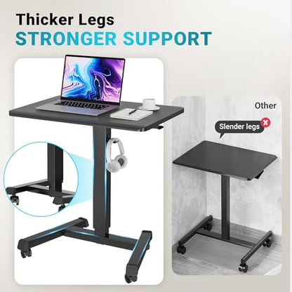 BONTEC Mobile Standing Desk Adjustable Height,Rolling Laptop Cart with Hook (Pack of 2) - color: Black, size: 25.6" x 17.7" (Pack of 2)