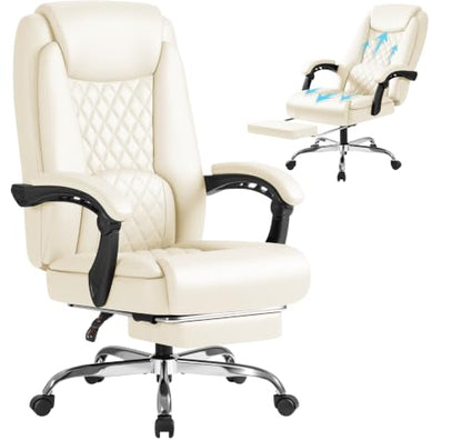 Furmax Office Chair with Footrest Ergonomic High Back Design Executive Computer Desk Chair400lbs, 90-135° Reclining Leather Home Office Desk Chairs Swivel Task Chairs with Wheels (Beige) - color: Beige