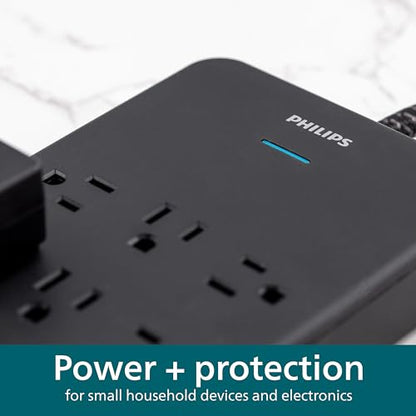 Philips 12-Outlet Surge Protector Power Strip, 6ft Braided Extension Cord, 3500 Joules, Multi Plug Outlet Extender, Adapter-Spaced, Black, SPP3813B/37 - style: 12 Outlet